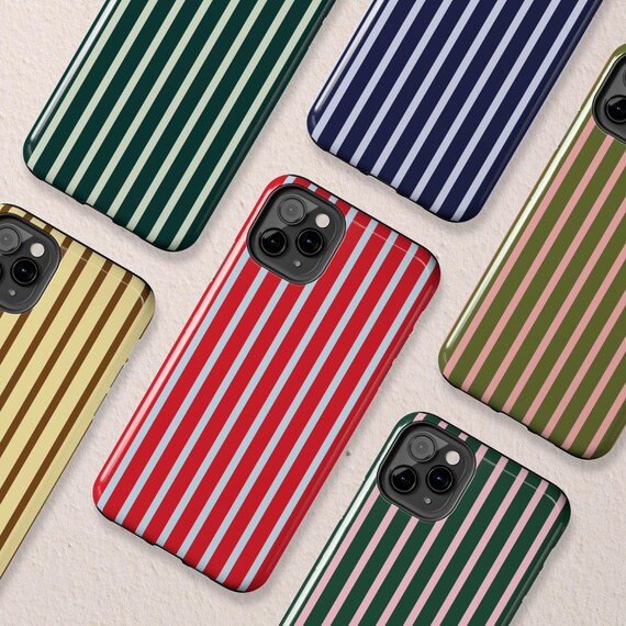 Striped Phone Case | Preppy Vertical Pinstripe Pattern | Multiple Color Options | Glossy Tough iPhone Case