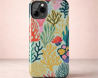 Coral Reef Phone Case | Abstract Ocean Art | Retro Sea Life Print | Tough iPhone Case