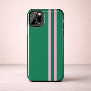 Striped Phone Case | Green & Pink Stripe Design | Preppy Sporty Style | Glossy Tough iPhone Case