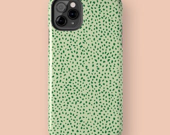 Speckled Phone Case | Pastel Green Abstract Dot Pattern | Minimalist Design | Glossy Tough iPhone Case