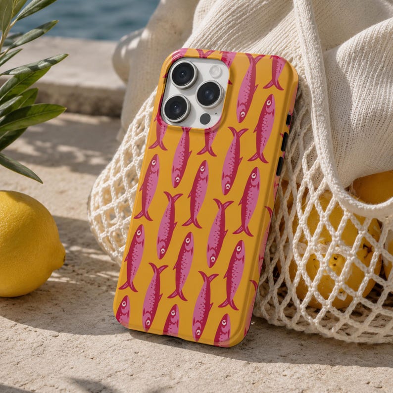 Pink Sardine Phone Case | Colorful Fish Pattern | Coastal Summer Style | Glossy Tough iPhone Case Bild 2