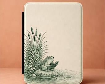 Reading Frog Kindle Case | Paperwhite & Colorsoft 7" | Vintage Nature Illustration | Cottagecore Kindle Cover