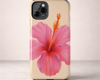 Hibiscus Flower Phone Case | Pink Tropical Floral Print | Summer Style | Glossy Tough iPhone Case