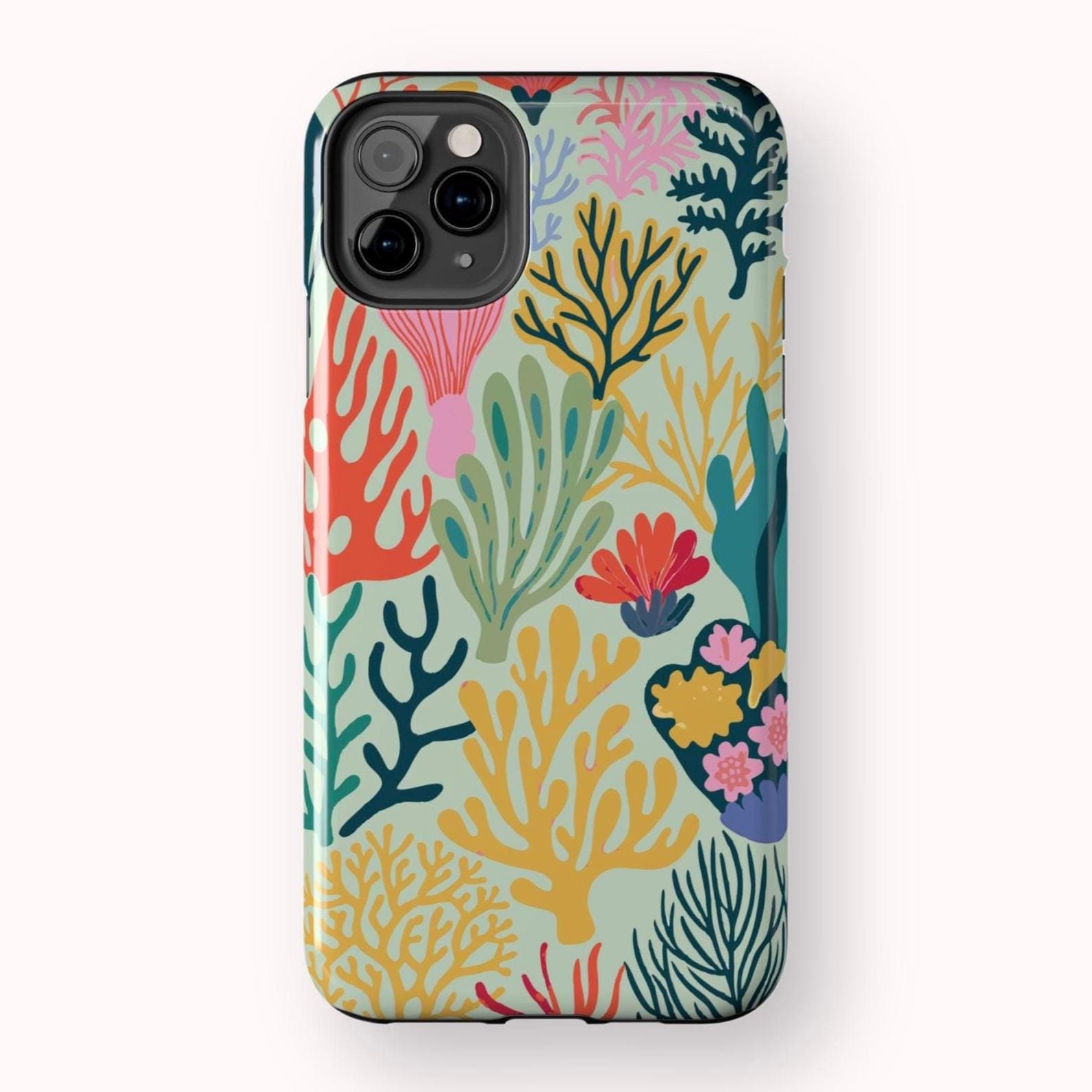 Coral Reef Phone Case | Colorful Ocean Pattern in Retro Colors | Coastal Aesthetic | Sea-Inspired Design | Glossy Tough Case for iPhone 7-16