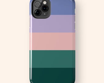 Colorblock Phone Case | Blue Lavender Pink Teal & Green Stripes | Minimalist Design | Tough iPhone Case