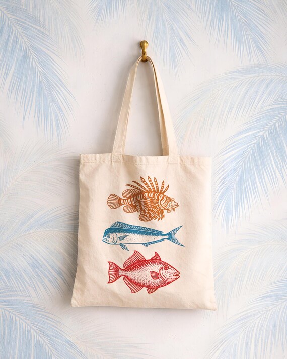 Fish Tote Bag | Coastal Sea Life Print | Nautical Accessory | Summer Beach Bag