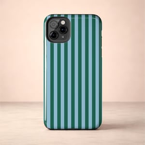 Striped Phone Case | Blue & Green Vertical Stripe Pattern | Glossy Tough Case for iPhone 7-16