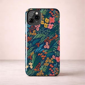 Navy Floral Phone Case | Botanical Garden Print | Colorful Flower Pattern | Tough iPhone Case