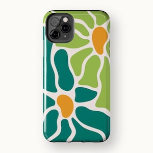 Teal & Green Abstract Flower Phone Case | Playful Floral Aesthetic | Retro Summer Style | Botanical Design | Glossy Tough Case | iPhone 7-16
