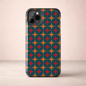 Retro Geometric Phone Case | Orange & Teal Pattern | Mid Century Modern Print | Tough iPhone Case