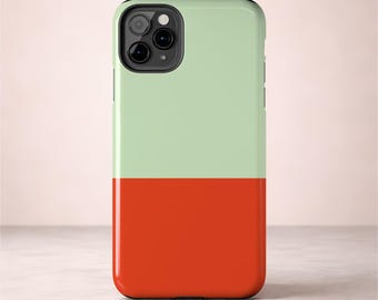 Colorblock Phone Case | Orange & Mint Green Minimalist Two Tone Design | Glossy Tough iPhone Case
