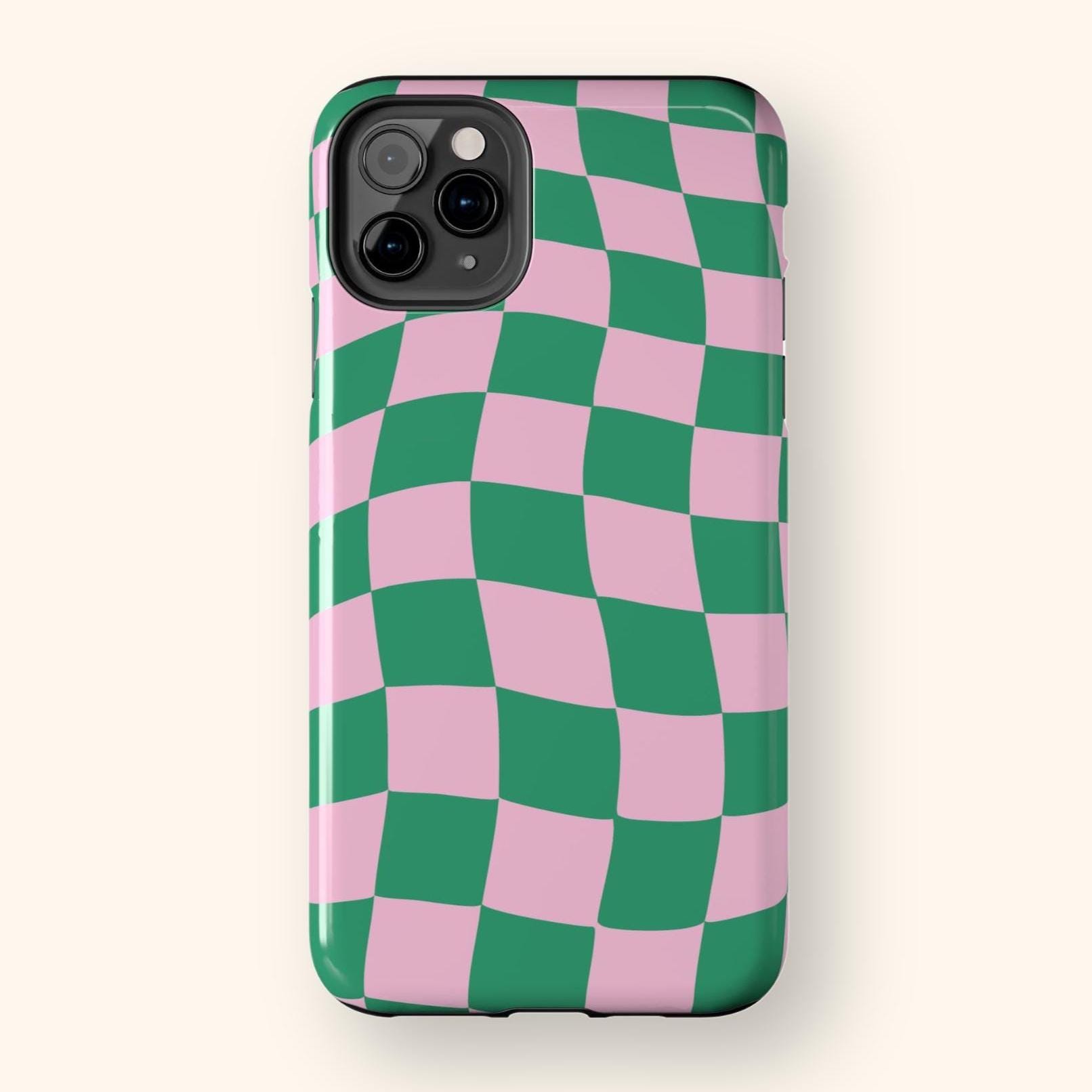 Checkerboard Phone Case | Pink & Green Wavy Checkered Pattern