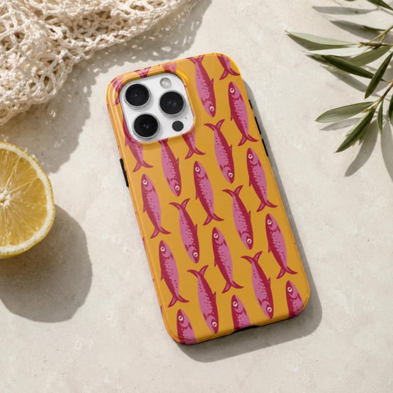 Pink Sardine Phone Case | Colorful Fish Pattern | Coastal Summer Style | Glossy Tough iPhone Case