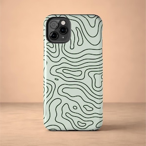 Abstract Terrain Phone Case | Light Green Topographic Map Lines | Glossy Tough iPhone Case
