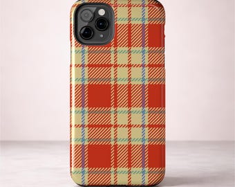 Plaid Phone Case | Preppy Tartan Print | Red & Beige Checkered Pattern | Glossy Tough iPhone Case