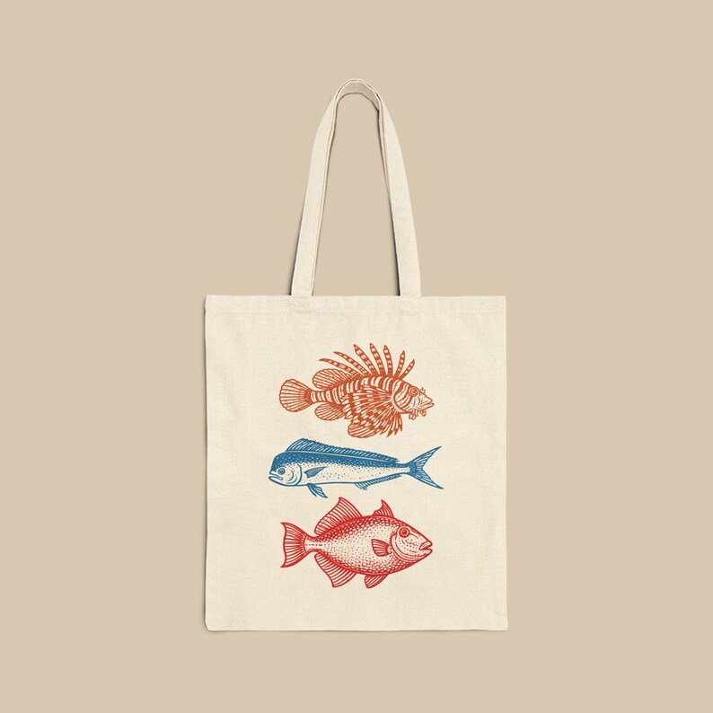 Fish Tote Bag | Coastal Sea Life Print | Nautical Accessory | Summer Beach Bag image 8