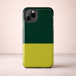 Colorblock Phone Case | Dark Green & Chartreuse Minimalist Two Tone Design | Glossy Tough iPhone Case