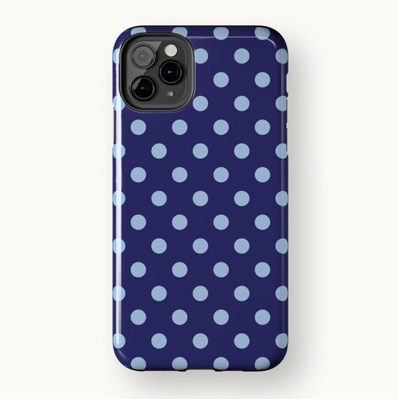 Polka Dot Phone Case | Navy & Light Blue Preppy Vintage Pattern | Tough iPhone Case