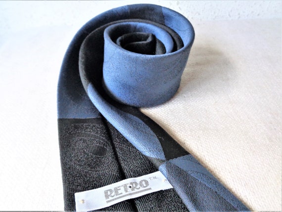 vintage mens retro necktie blue black red - image 9