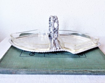 vintage  relish dish glass insert rodney kent aluminum