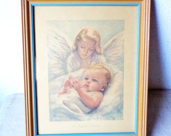 vintage baby guardian angel art print