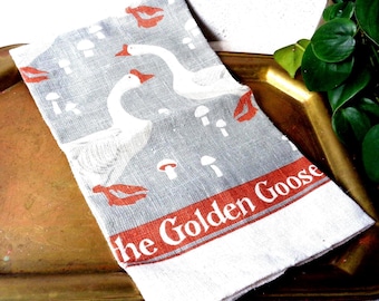 Vintage goose towel, cotton kitchen linen