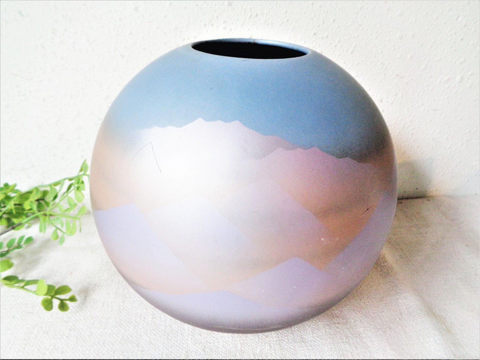 Vintage Japan Pottery Vase Serene Mountains Otagiri Abstract Etsy