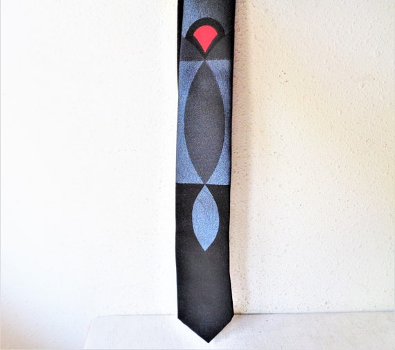 vintage mens retro necktie blue black red - image 8