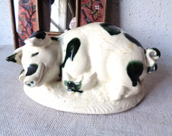 vintage sleeping pig ceramic figurine signed m conforti