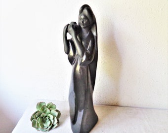 vintage black pottery woman statue mexico