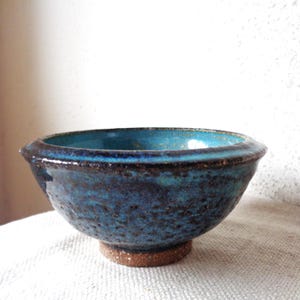 Vintage bowl, teal blue studio pottery, signed stoneware