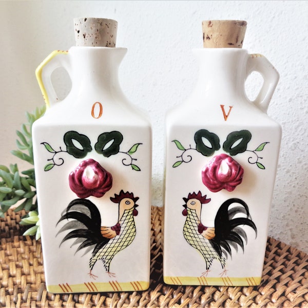 Reserved - vintage rooster hen vinegar and oil jars