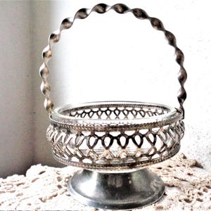 Vintage jam jelly dish silver filigree basket England