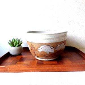 Vintage studio pottery bowl snow covered mountains