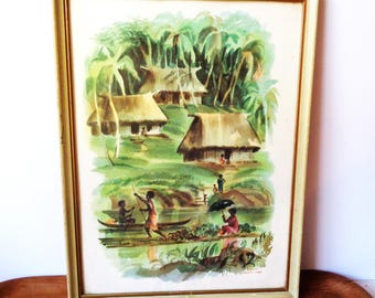 Vintage Fiji Island art print, Matson Cruise souvenir, Polynesia cruise menu