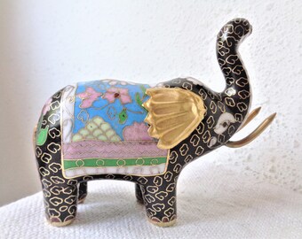 vintage elephant trunk up enamel cloissone