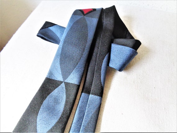 vintage mens retro necktie blue black red - image 7