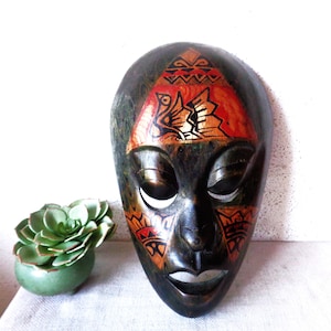 Vintage wall mask tribal wood carved folk art decorative