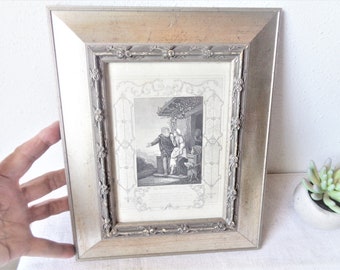 vintage art print engraving biblical religious silver frame