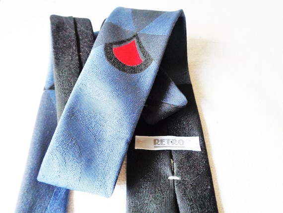 vintage mens retro necktie blue black red - image 4