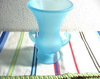 vintage  vase aqua blue satin glass