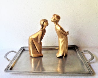 vintage mid century kissing figurines gold leaf ceramic