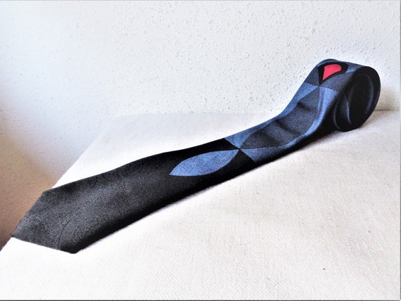 vintage mens retro necktie blue black red - image 10