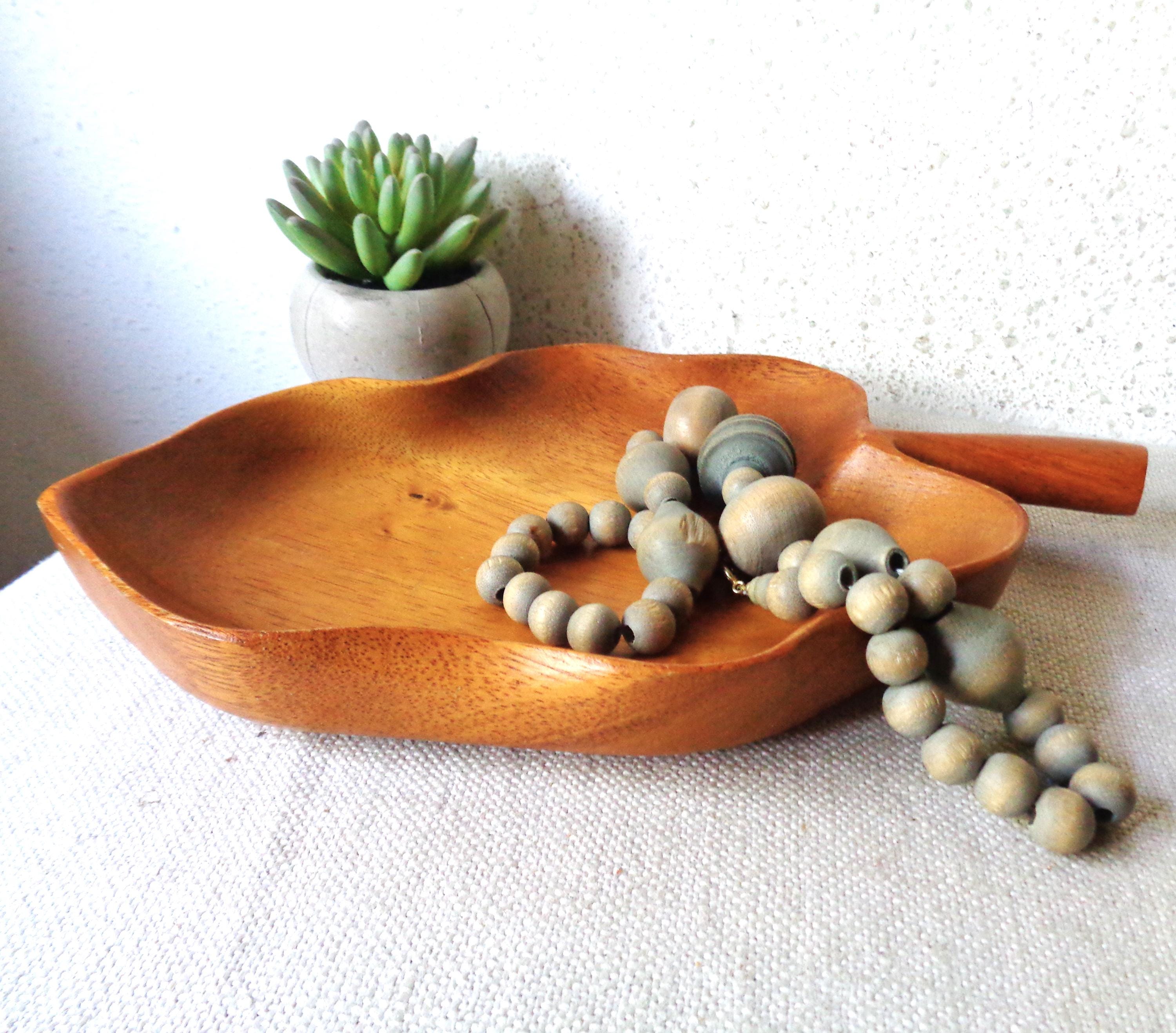 Vintage Wood Bowl Taro Leaf Hawaii Hand Carved Crafted Tray