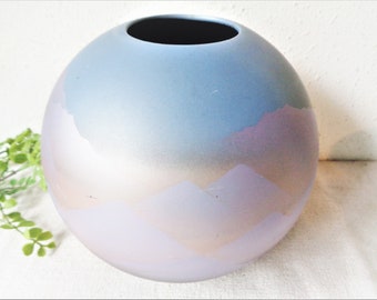 vintage japan pottery vase serene mountains otagiri abstract zen globe shape