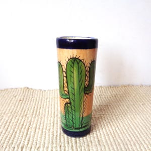 Vintage cactus shot cup,  Mexican pottery,  southwest folk art,bar ware