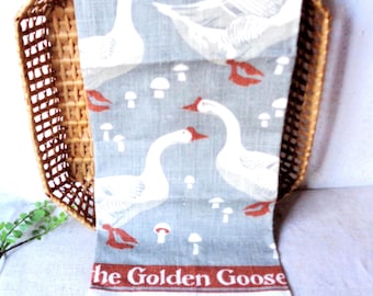 Vintage goose towel, cotton kitchen linen