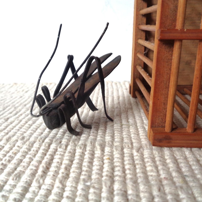 Small Metal Asian Signs Vintage Miniature Cage, Asian Bamboo Cricket House, Metal Insect ...