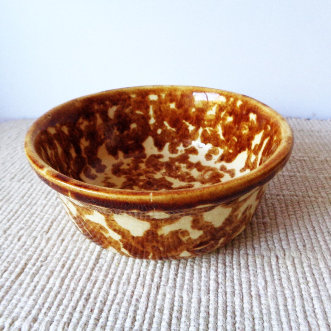 Antique Rustic Bowl, Primitive Rockingham Spongeware, 5 Inch Bennington ...