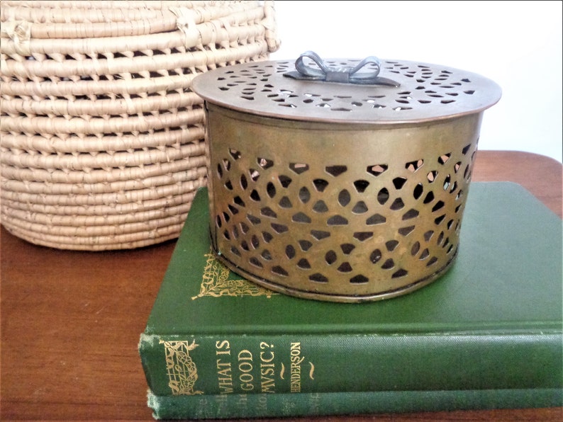 Vintage brass potpourri box round pierced perforated metal Etsy